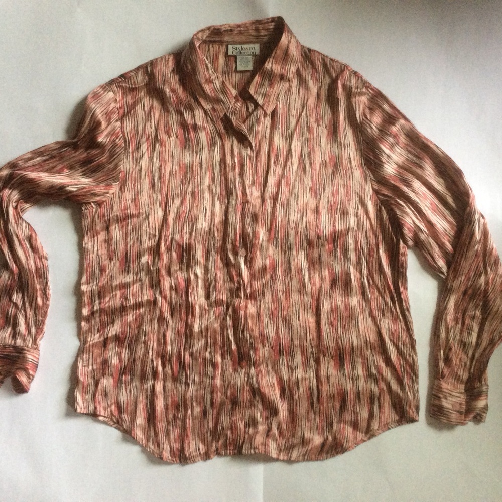 Style &  Co. 100% silk blouse Size 10; button front long sleeves